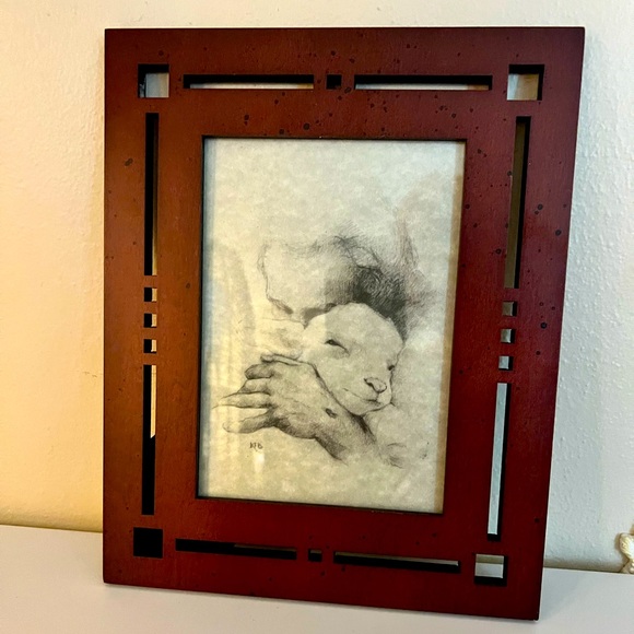 Jesus hugging the sheep Art